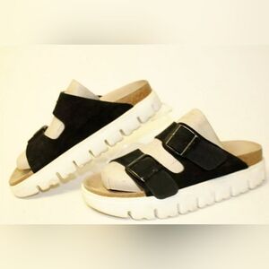 Papillio Birkenstock Platform Slide Womens Size 8 N 39 Black Suede Comfort Shoes
